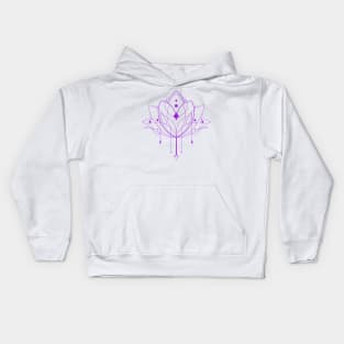 electric delicate purple lotus symmetrical mandala linework with dangling crystals cute gift Kids Hoodie